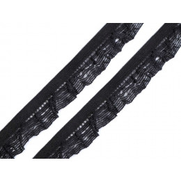 Gummi Spitzenband mit Rüsche 18 mm - gedampftes schwarz