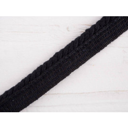 Zierschnur aus Baumwolle – mit Band zum Einnähen -  schwarz