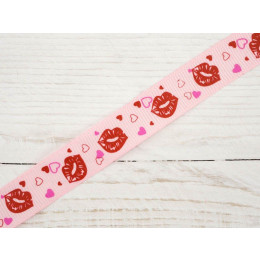 Ripsband rosa 15mm - Lippen und Herzen