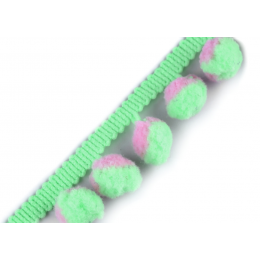 Band mit Pompons 13 mm - grün / rosa