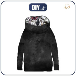Sweatshirt mit Schalkragen und Fledermausärmel (FURIA) - BLACK SPECKS / PARADIESBLUMEN - Nähset