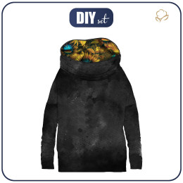 Sweatshirt mit Schalkragen und Fledermausärmel (FURIA) - BLACK SPECKS / SONNENBLUMEN Ms. 1 - Nähset