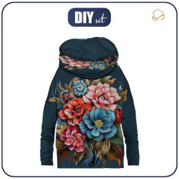 Sweatshirt mit Schalkragen und Fledermausärmel (FURIA) - Bouquet of flowers wz.1 - Nähset