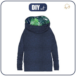Sweatshirt mit Schalkragen und Fledermausärmel (FURIA) - MELANGE NAVY / MONSTERA 2.0 - Nähset