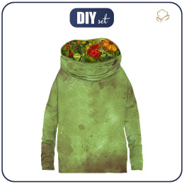 Sweatshirt mit Schalkragen und Fledermausärmel (FURIA) - OLIVE SPECKS / blumendschungel - Nähset