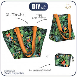 XL Tasche mit Utensilientasche 2 in 1 - PARADIES DSCHUNGEL / schwarz - Nähset