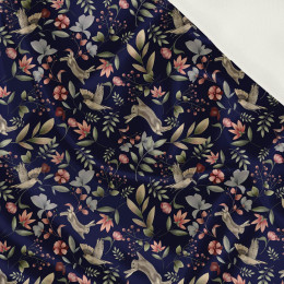 HARES AND BIRDS (INTO THE WOODS) DARK BLUE - Satin