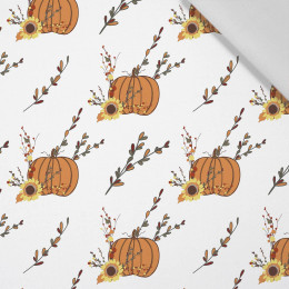 HERBST ZWEIGE UND KÜRBISSE / WEIß (HERBST DES KLEINEN PANDA) - Baumwoll Webware