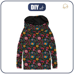 Sweatshirt mit Schalkragen und Fledermausärmel (FURIA) - FLOWERS 3D m. 9 - Nähset