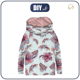 Sweatshirt mit Schalkragen und Fledermausärmel (FURIA) - HIBISKUS UND SCHMETTERLINGE - Sommersweat