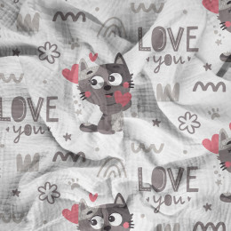 KATZEN / love you (KATZENWELT) / weiß - Baumwoll Musselin