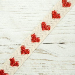 Baumwollband 15 mm mit roten metallischen Herz