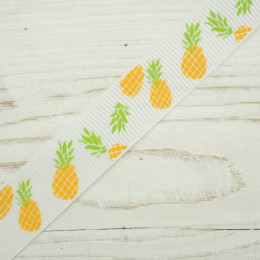 Ripsband 15 mm weiß mit Ananas