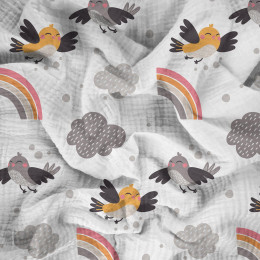 SPATZEN / Regenbögen (KATZENWELT) / weiß - Baumwoll Musselin