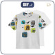 KINDER T-SHIRT- DINO KACHELN MST. 5/ melange hellgrau- Single Jersey