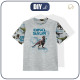 KINDER T-SHIRT- DINO VISIER / melange hellgrau- Single Jersey