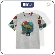 KINDER T-SHIRT (104-110) - DINO KACHELN MST. 6/ melange hellgrau- Single Jersey