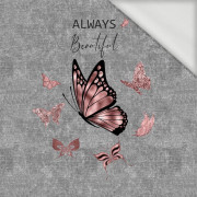 ALWAYS BEAUTIFUL (GLITTER SCHMETTERLINGE) / ACID WASH GRAU - panoramisches Paneel  Sommersweat (60cm x 155cm)