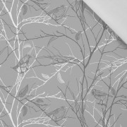 VÖGEL (GRAU) / weiß - Baumwoll Webware