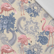 FLAMINGOS UND ROSEN / beige -  Baumwoll Webware