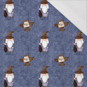 ZAUBERER / Eulen (ZAUBERSCHULE) / ACID WASH DUNKELBLAU - bio single jerset mit Elastan Sommersweat