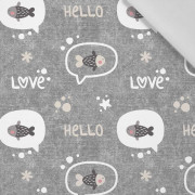 FISCHE / love (KATZENWELT) / ACID WASH GRAU  - Baumwoll Webware