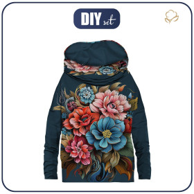Sweatshirt mit Schalkragen und Fledermausärmel (FURIA) - Bouquet of flowers wz.1 - Nähset