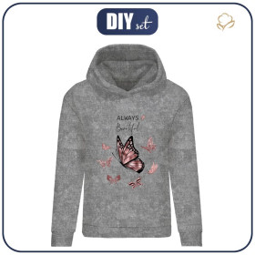 CLASSIC DAMEN HOODIE (POLA) - ALWAYS BEAUTIFUL (GLITTER SCHMETTERLINGE) / ACID WASH GRAU  - Sommersweat