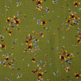 KLEINE BLUMEN / KIWI - Viskose in Leinenoptik