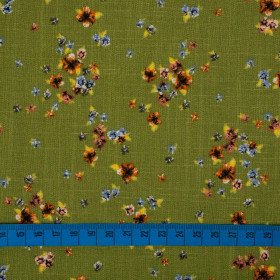 KLEINE BLUMEN / KIWI - Viskose in Leinenoptik