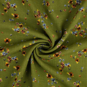 KLEINE BLUMEN / KIWI - Viskose in Leinenoptik