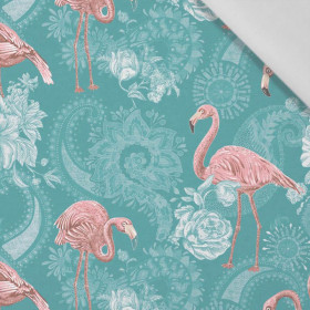 FLAMINGOS UND ROSEN / marine -  Baumwoll Webware