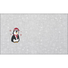 PINGUIN NIKOLAUS / rot - acid wash grau - Baumwoll Webware Panel ( 45 x 75 cm )
