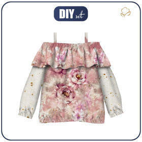 Carmenausschnitt Bluse (VIKI) - WATERCOLORS FLOWERS MS. 6 - Nähset 