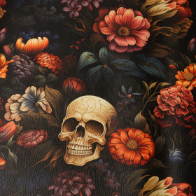 FLOWERS AND SKULL - dickes geprägtes Kunstleder