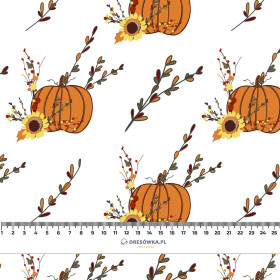 HERBST ZWEIGE UND KÜRBISSE / WEIß (HERBST DES KLEINEN PANDA) - Baumwoll Webware