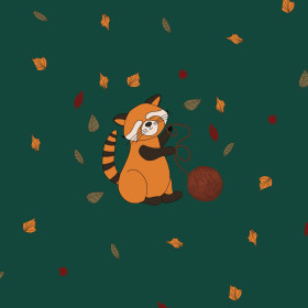KLEINER PANDA UND KNÄUEL / flaschengrün (HERBST DES KLEINEN PANDA) - Paneel (60cm x 50cm)