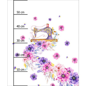 NÄHMASCHINE UND BLUMEN - Panel (60cm x 50cm) Lycra 300g