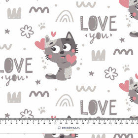 KATZEN / love you (KATZENWELT) / weiß - Baumwoll Musselin