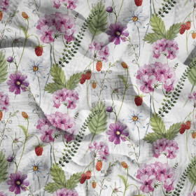 BLUMEN UND WILDE ERDBEEREN (AUF DER WIESE) - Baumwoll Musselin