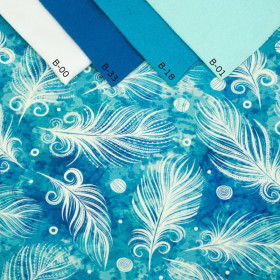 50cm WEIß FEDERN / blau - Viskose-Jersey