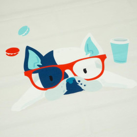 Hund mit Brille (J'adore Paris) / aqua - Paneel Sommersweat 