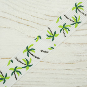 Ripsband 15 mm weiß mit Palmen