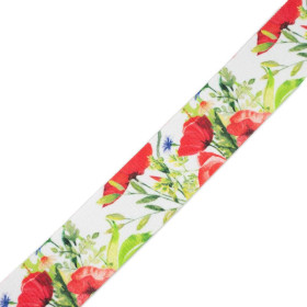 Gewebte Gummiband mit Aufdruck - MOHNBLUMEN M.2  (AUF DER WIESE) / Größe nach Wahl
