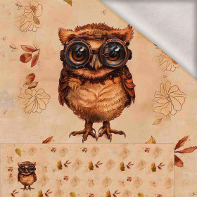 OWL STEAMPUNK FOREST M. 1 - panoramisches Paneel  Wintersweat angeraut mit Elastan ITY (60cm x 155cm)