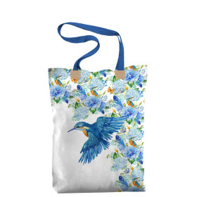 SHOPPER TASCHE - EISVÖGEL UND FLIEDER (EISVÖGEL AUF DER WIESE) / weiß - Nähset