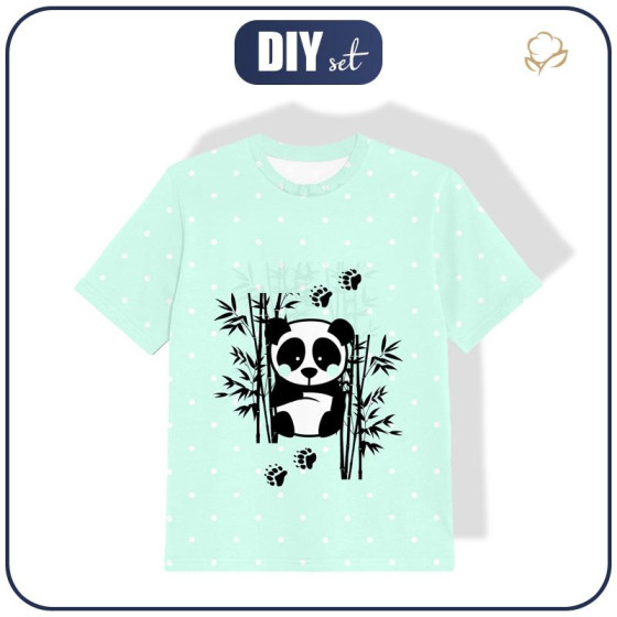 KINDER T-SHIRT- PANDA (TUPFEN ) / Minze - Single Jersey