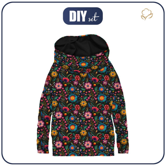 Sweatshirt mit Schalkragen und Fledermausärmel (FURIA) - FLOWERS 3D m. 9 - Nähset