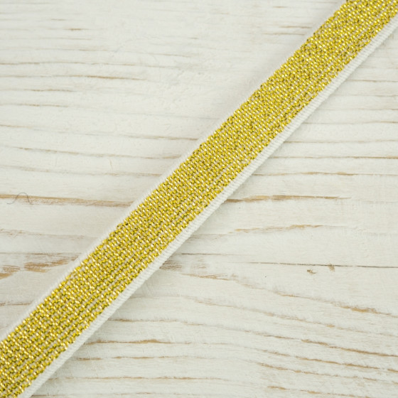 Gummiband flach mit Metallfaden WEIß 10 mm - gold