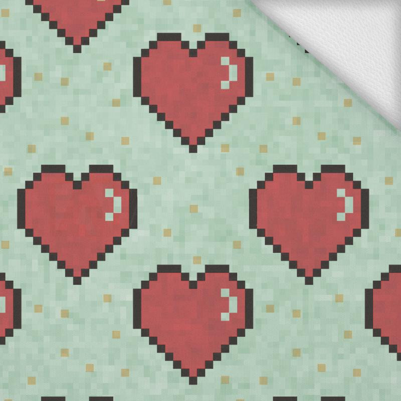 HEARTS (retro) / mint - looped knit fabric